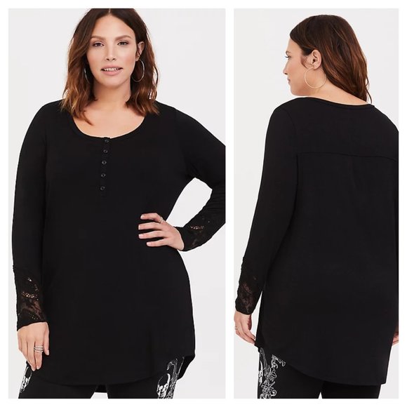 Torrid Plus 2X Super Soft Lace Sleeve Henley Top